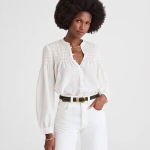 Madewell Smocked Top in Cotton-Silk Blend